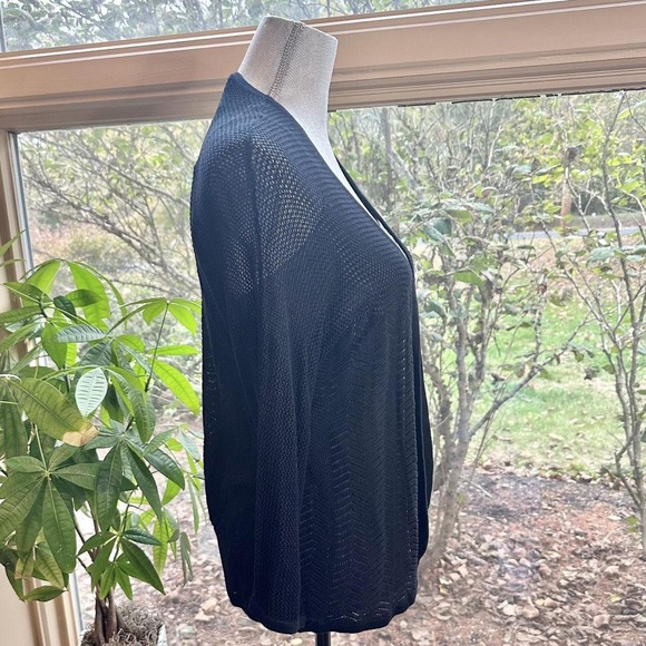 Thalia Sodi NWT large Black Pointelle mesh shrug 3/4 sleeves cardigan - Picture 5 of 8